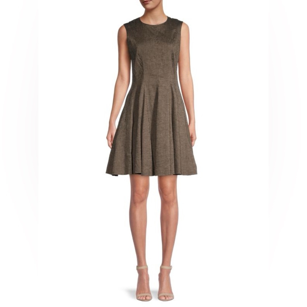 THEORY Solid-Hued Linen-Blend Fit-&-Flare Dress, Size 8 NWOT Excellent Condition